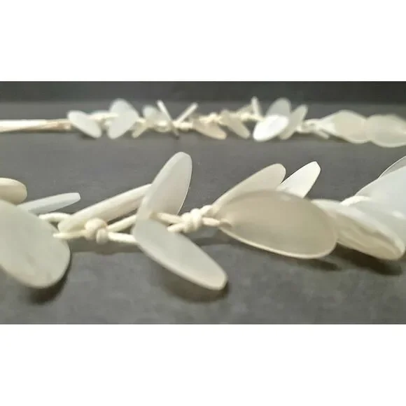 CHICOS Necklace & Bracelet Set Resin White Seaglass Drops w/ Cording White Beads - Picture 5 of 10